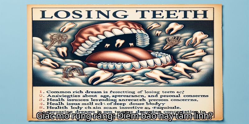 Giấc <strong>Mơ rụng răng</strong>: Điềm báo hay tâm linh?” width=800 height=400/><figcaption>Giấc <strong>Mơ rụng răng</strong>: Điềm báo hay tâm linh?</figcaption></figure>
<h2><strong>Hiểu rõ về giấc <strong>Mơ rụng răng</strong> và nguyên nhân gây ra</strong></h2>
<p>Chắc hẳn ai trong chúng ta cũng từng trải qua cảm giác mơ thấy rụng răng. Nhưng tại sao lại xuất hiện giấc mơ này? Có phải do tâm trạng, lo lắng hay do các yếu tố tâm lý khác ảnh hưởng? </p>
<h3><strong>1. Nguyên nhân tâm lý gây ra <strong>Mơ rụng răng</strong></strong></h3>
<p>Trong đời sống hàng ngày, áp lực công việc, căng thẳng, lo lắng về sức khỏe hoặc các mối quan hệ xã hội đều có thể dẫn đến những giấc mơ liên quan đến rụng răng. Theo các chuyên gia tâm lý, giấc mơ này phản ánh sự bất an, lo lắng về tuổi tác, ngoại hình hoặc các vấn đề cá nhân khác. </p>
<h3><strong>2. Ảnh hưởng của sức khỏe đến giấc <strong>Mơ rụng răng</strong></strong></h3>
<p>Các vấn đề về răng miệng như sâu răng, viêm nướu hoặc các bệnh lý răng khác cũng có thể là nguyên nhân gây ra <strong>Mơ rụng răng</strong>. Đặc biệt, khi cơ thể có dấu hiệu mệt mỏi hoặc thiếu ngủ, giấc mơ này dễ xuất hiện hơn. </p>
<h3><strong>3. Vai trò của yếu tố tâm linh trong giấc <strong>Mơ rụng răng</strong></strong></h3>
<p>Trong nhiều nền văn hóa, <strong>Mơ rụng răng</strong> được xem là điềm báo về sự thay đổi lớn trong cuộc đời, có thể là tốt hoặc xấu. Nó phản ánh những lo lắng về mất mát, sự chia ly hoặc thậm chí là sự nghiệp, tài lộc. </p>
<h2><strong>Các ý nghĩa của giấc <strong>Mơ rụng răng</strong> theo từng trường hợp</strong></h2>
<p>Giấc <strong>Mơ rụng răng</strong> không phải lúc nào cũng mang điềm xấu. Thực tế, tùy theo hoàn cảnh, cảm xúc khi tỉnh dậy, giấc mơ này có thể mang những ý nghĩa khác nhau. </p>
<h3><strong>1. <strong>Mơ rụng răng</strong> và điềm báo về sức khỏe</strong></h3>
<p>Một số giấc <strong>Mơ rụng răng</strong> phản ánh các vấn đề về sức khỏe, đặc biệt là liên quan đến răng miệng hoặc các bệnh lý khác. Nếu bạn mơ thấy răng rụng kèm theo đau nhức, có thể bạn cần chú ý hơn đến việc chăm sóc sức khỏe của mình. </p>
<h3><strong>2. <strong>Mơ rụng răng</strong> và điềm báo về tài chính, sự nghiệp</strong></h3>
<p>Trong tâm linh, <strong>Mơ rụng răng</strong> cũng có thể tượng trưng cho mất mát về tài sản hoặc sự nghiệp. Tuy nhiên, cũng có ý nghĩa tích cực, là chuẩn bị bước vào giai đoạn mới, đón nhận cơ hội mới. </p>
<h3><strong>3. <strong>Mơ rụng răng</strong> và các mối quan hệ xã hội</strong></h3>
<p>Giấc mơ này còn phản ánh các mối quan hệ xung quanh bạn. Có thể bạn cảm thấy lo lắng về sự thay đổi trong các mối quan hệ thân thiết hoặc cảm giác bị bỏ rơi. </p>
<h3><strong>4. Các trường hợp đặc biệt về <strong>Mơ rụng răng</strong> và ý nghĩa của chúng</strong></h3>
<ul>
<li>Mơ thấy răng rụng hết: Thể hiện nỗi sợ mất quyền lực hoặc sự tự tin. </li>
<li>Mơ thấy răng rụng từng chiếc một: Cảnh báo về sự hao hụt tài chính hoặc các mối quan hệ bị xung đột. </li>
<li>Mơ thấy răng bị lung lay hoặc vỡ: Thể hiện sự bất an, lo lắng về tương lai hoặc sức khỏe tâm thần. </li>
</ul>
<h2><strong>Các điềm báo tâm linh liên quan đến <strong>Mơ rụng răng</strong></strong></h2>
<p>Trong các nền văn hóa Á Đông và phương Tây, <strong>Mơ rụng răng</strong> thường được xem là điềm báo mang ý nghĩa về cuộc sống, sự nghiệp, tình cảm hoặc tâm linh. </p>
<h3><strong>1. Điềm báo về thay đổi trong cuộc sống</strong></h3>
<p>Giấc mơ này thường tượng trưng cho sự chuyển đổi lớn, có thể là sự thay đổi công việc, chuyển nhà hoặc các mốc quan trọng trong đời. Nó cũng phản ánh sự chuẩn bị tâm lý cho những thay đổi đó. </p>
<h3><strong>2. Tín hiệu của sự mất mát hoặc sắp có sự chia ly</strong></h3>
<p>Trong văn hóa dân gian, <strong>Mơ rụng răng</strong> còn được xem là dấu hiệu của sự mất mát, chia ly hoặc những điều không may sắp xảy ra. Tuy nhiên, cũng có thể là lời nhắc nhở bạn cần trân trọng những gì đang có. </p>
<figure>
<img decoding=